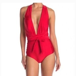 New Nicole Miller Multi-Use Convertible Crimson One- Piece Size M